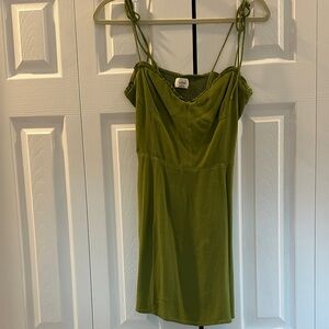 Wilfred Olive Green Smocked Slip with Ruffle Trim